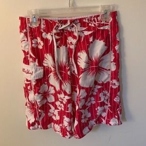 Swim Trunks Board Shorts Mens Size 28 Alvins Island Pink White Tropical